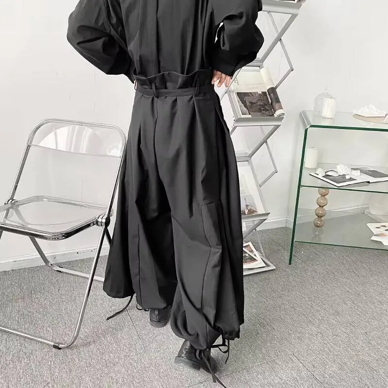 

Leg Personality Spring Stereo Drawstring Trouser Men's Classic Dark High Waist Large Size Casual Straight Halon Pants