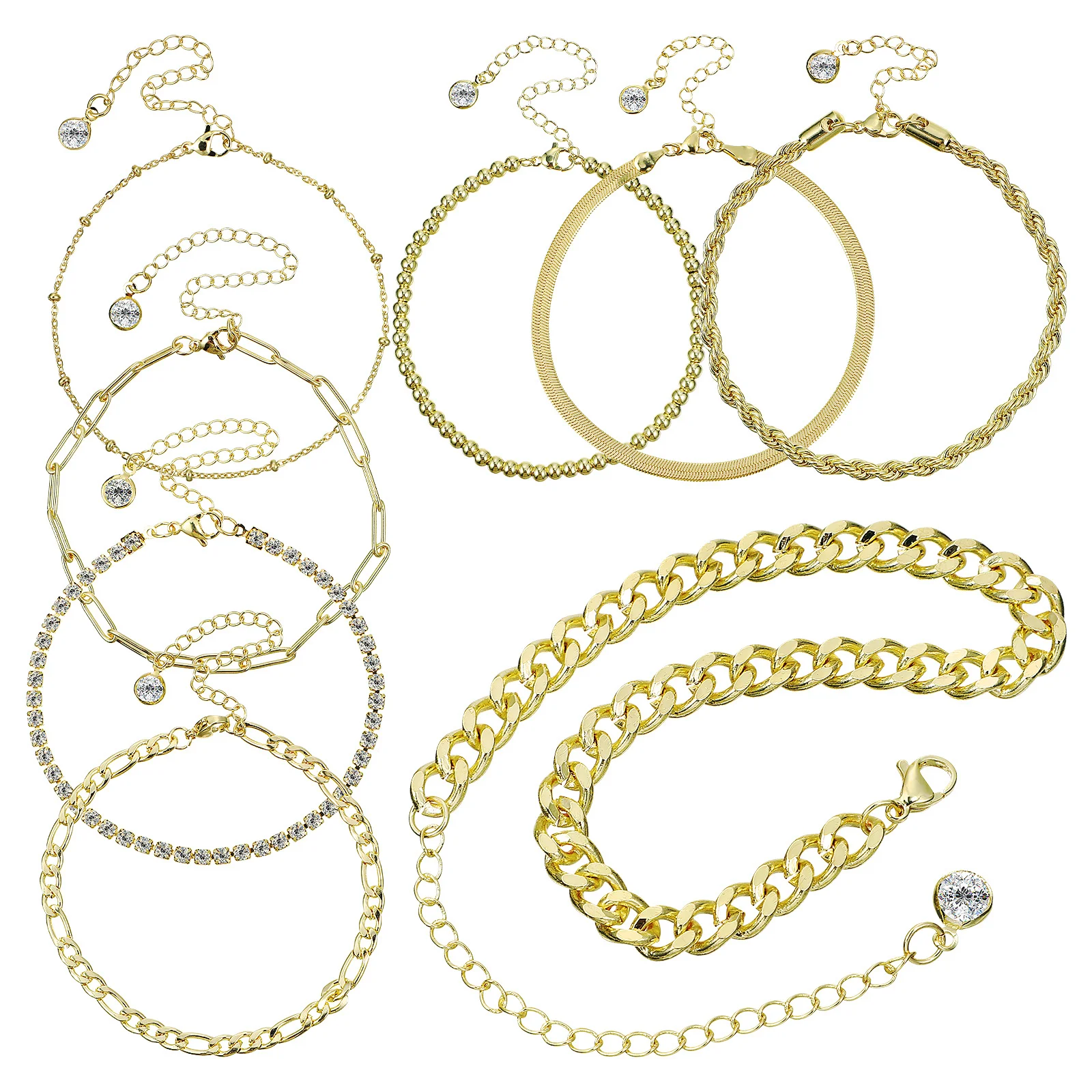 

8Pcs Bracelets for Women Layered Simple Adjustable Link Fashion Jewelry Gifts for Wedding Engagement Party Bracelets