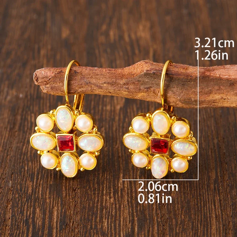 Creative Ethnic Style Imitation Turquoise Earring Party Handmade Jewelry Gift Vintage Court Gold Color Ornate Earrings for Women