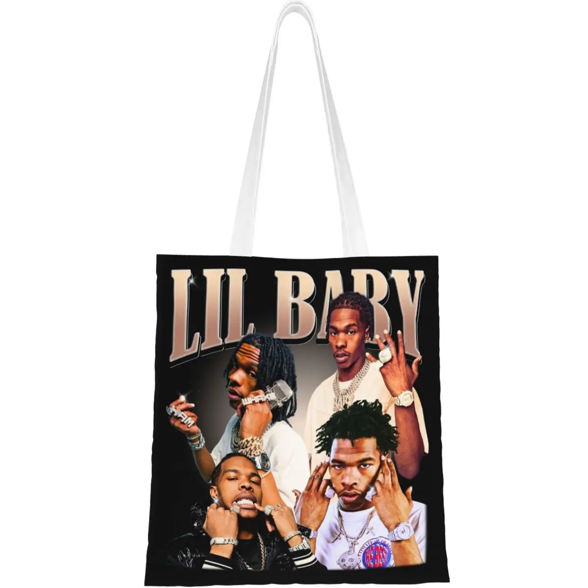 Bolso de mano de pierna de arranque para hombre y mujer, bolsa de comestibles de gran capacidad para estudiantes, Rapper Lil Baby Homage, Hiphop