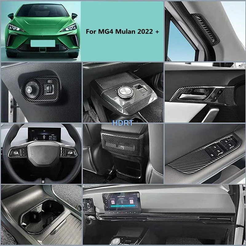 Car Styling Carbon Fibre Interior For MG4 Mulan 2022 + Window Lift Switch Control Console Gear Box Panel Air Vent Outlet Trim