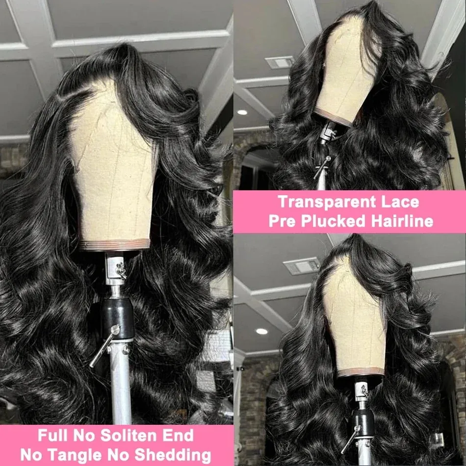 Boby Wave Human Hair Wigs 13x6 HD Transparent Lace Front Wig Human Hair 13x4 For Women Brazilian Virgin Lace Frontal Wig 250% Density Pre Plucked Black 40 Inch Glueless Wigs