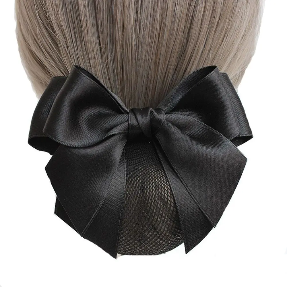 Vintage Headwear Female Hotel Bowknot Nurse Ponytail Clip Korean Bun Snood Hairgrips Cover Net Women Spring Clip