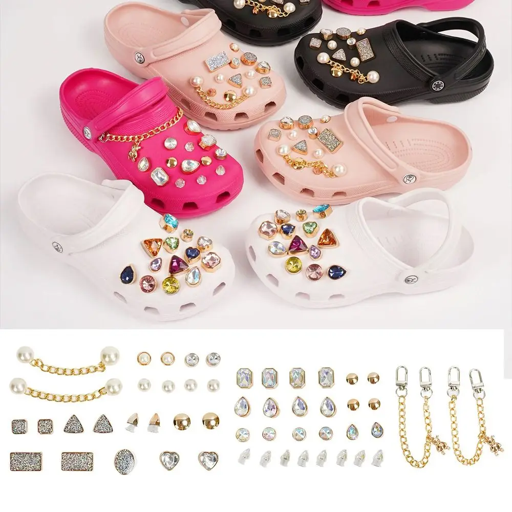 Rhinestone Bling Croc Charms Crystal Diamond Metal Chain Shoes Accesories DIY Buckle Pearl Shoes Flower Decorations