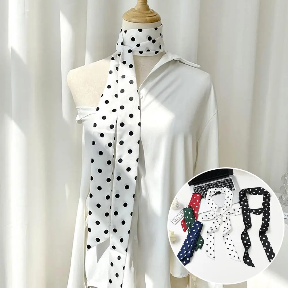 

5x200cm Satin Silk Narrow Hair Scarf Neckerchief Choker Streamer Small Shawls Thin Long Scarves Ribbon Polka Dot Elegant Scarf