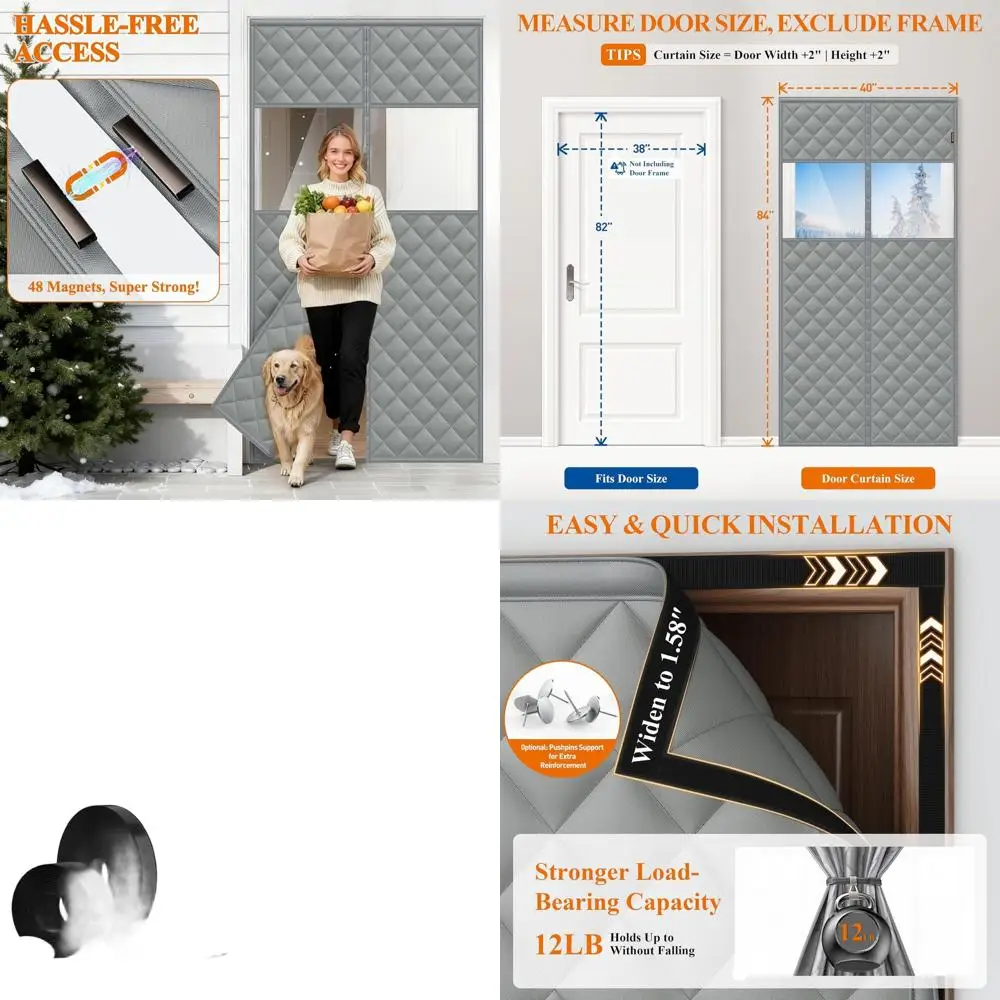 

Термоизолированная дверная занавеска с окном, 38 x 82, хлопчатобумажная, зимняя изоляция, серый