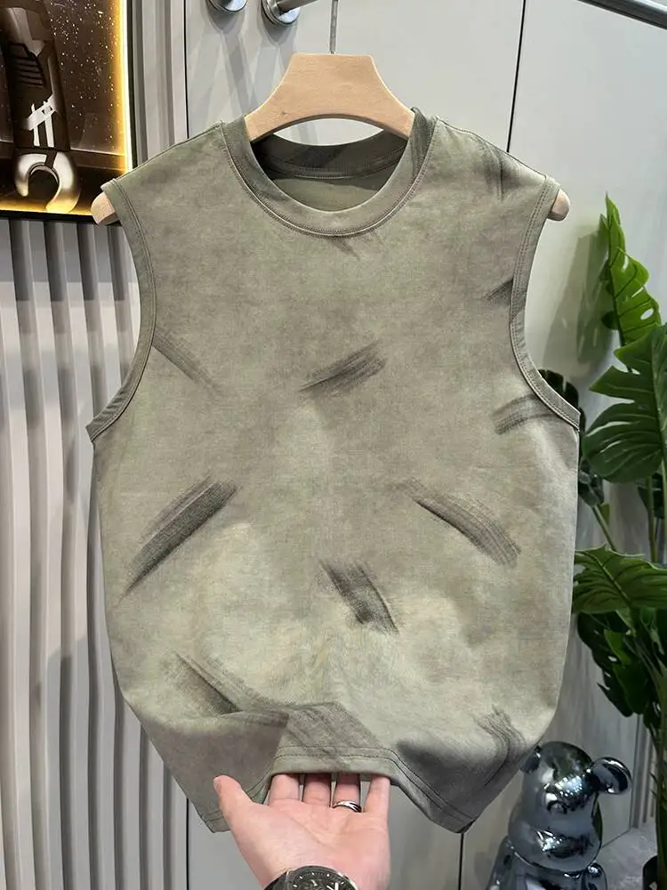 Summer Men Tie Dye Sports Tank Tops Loose Casual Sleeveless Tees Fashion Gym Workout Muscle