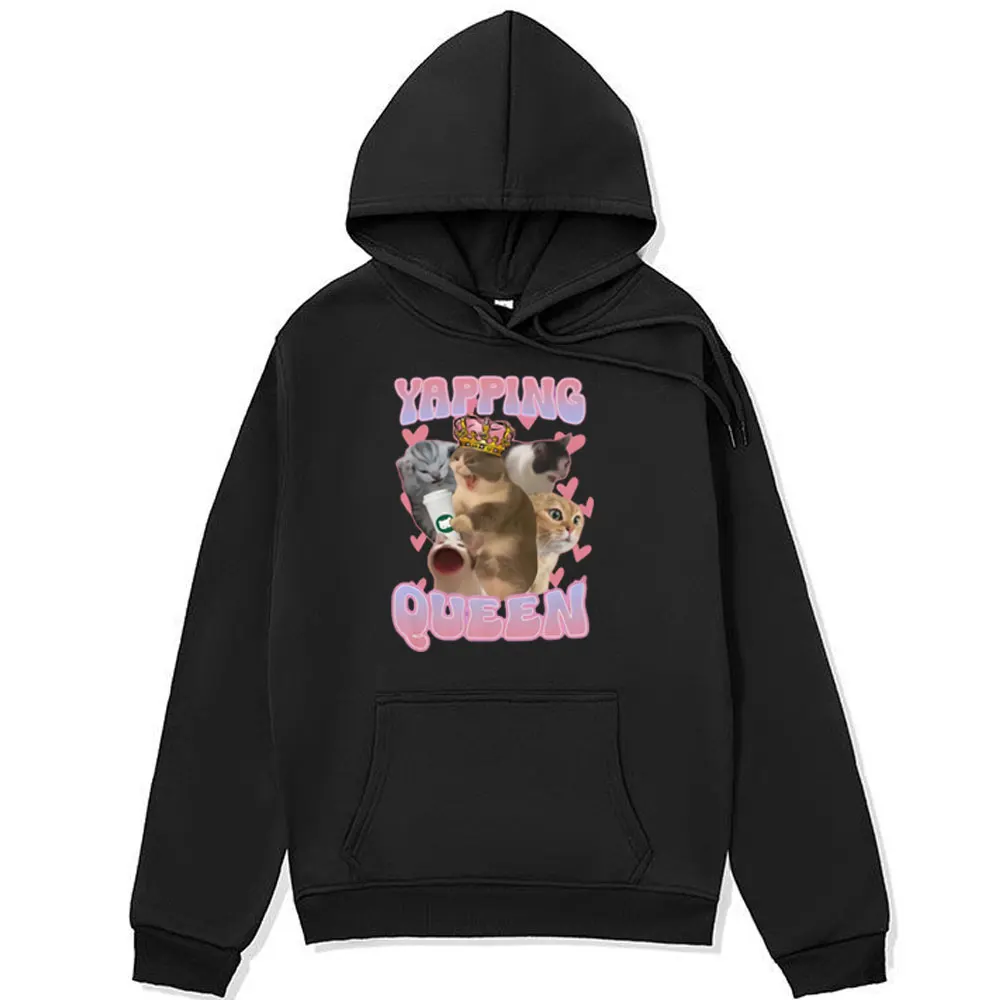 

Yapping Queen Cute Cat Meme Graphic Print Hoodie Men Women Clothing Casual Fashion Long Sleeve Sweatshirt Cartoon Harajuku Hoody