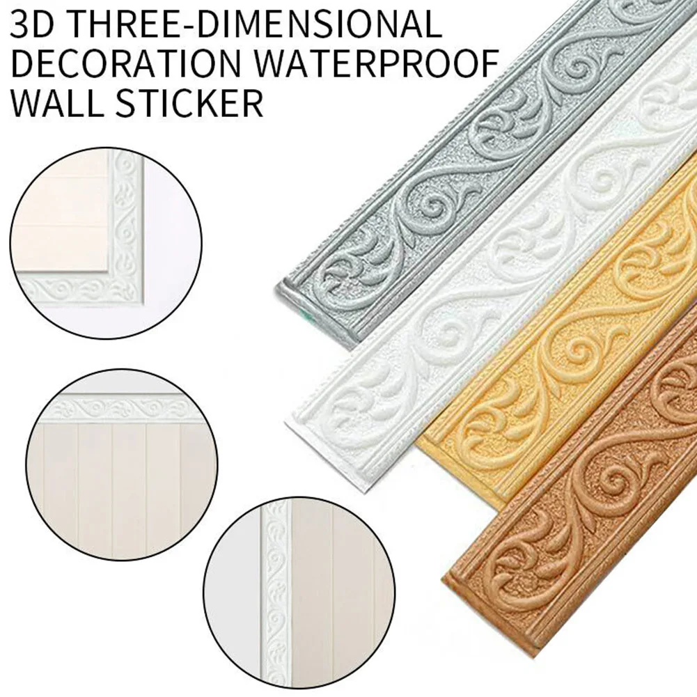 3D Wall Sticker Baseboard Decorative Strip Self Adhesive Waterproof Wall Trim Line WallPapers Skirting Border DIY Sticker