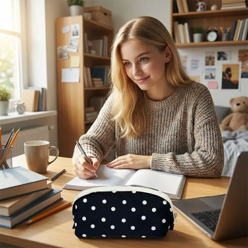 

Portable Polka Dot Design Pencil Case Large Opening Large Capacity Stationery Pouch Stationery Organizer School Office
