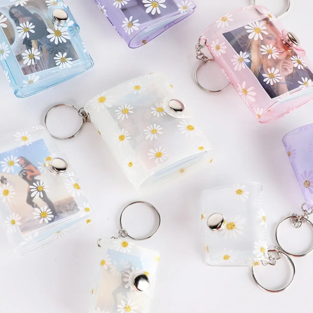 Portable Little Daisy Mini Photo Album PVC with Keychain Keychain Mini Album Name Card Book