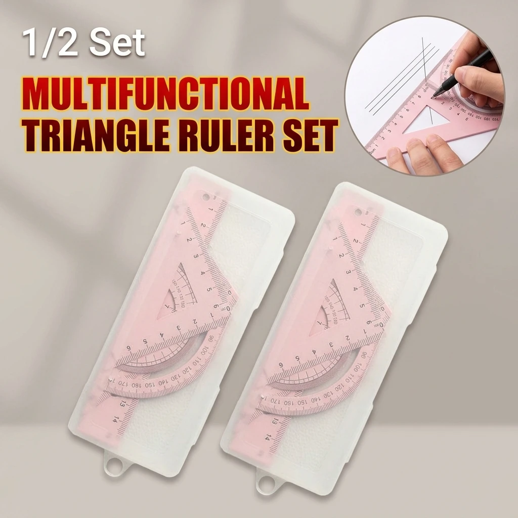 1/2Set Aluminum Alloy Geometric Ruler Set Math Triangle Protractor for Drawing and Engineering Design Student Supplies
