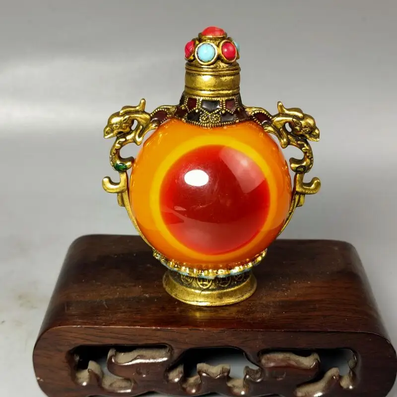 China Antique Miscellaneous Cloisonne Inlaid Gemstone Snuff Bottle Vintage Ornament FOLK ART Collection