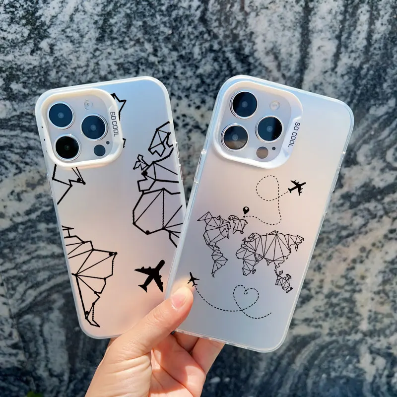 Etui na telefon z mapą świata do iphone 16 15 13 14 Pro Max Plus 11 12 Pro Max 13 Mini Back Shockproof Laser Covers