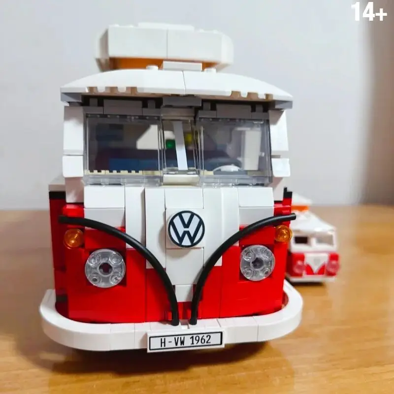In Stock Camping car brick creative bus T1 type green picnic car building blocks for boys and girls, birthday gifts for Adults