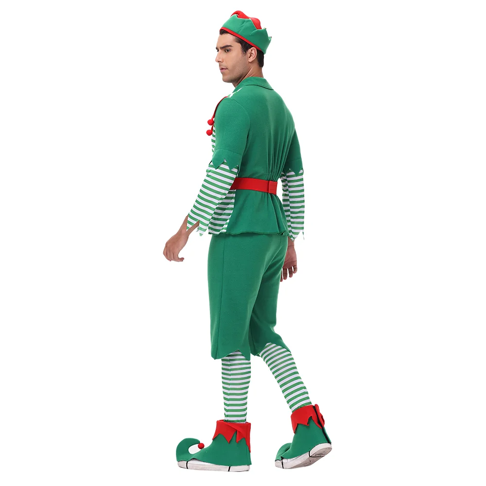 Trajes de elfo de natal festa de natal adulto masculino elfo verde cosplay traje ano novo fantasia vestido conjunto de roupas para homem