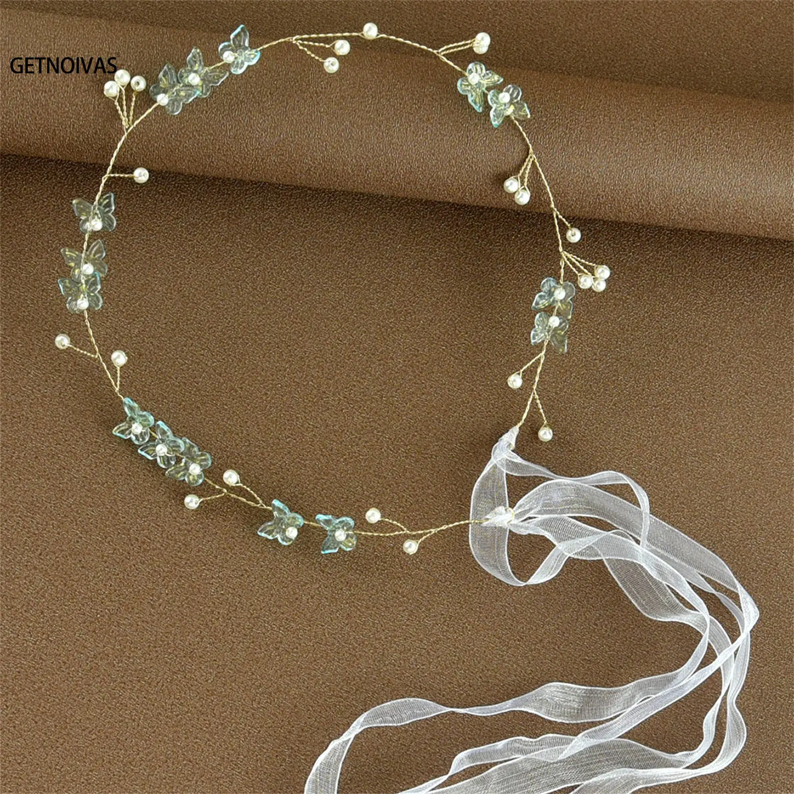 Wedding Silk Ribbon Headband Pearl Butterfly Headbands Bride Wedding Hair Jewelry Accessories Bride Headpiece Tiara Hairbands