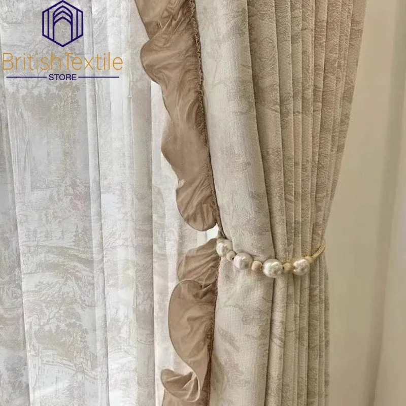 

Elegant French Rococo Cream Light Luxury Chenille Jacquard Finished Retro Living Room Bedroom Quality Curtains