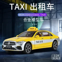 1:24 Scale E300L Taxi High Simulation Car Model Toy Diecast Metal Alloy Vehicles Sound Light Pull Back Collection Kids Toy Gifts