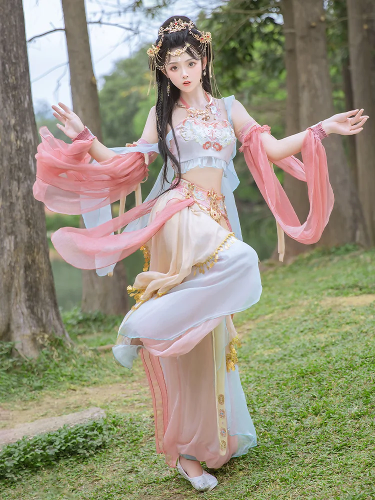 Dunhuang-Roupas Femininas Han Chinês, Exóticas Trajes de Performance de Dança Dai, Nova Região Oeste foto Cosplay