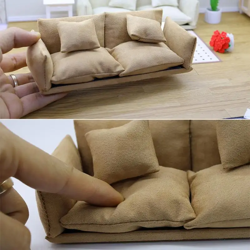 1 Juego de juguetes para juego de imitación para niños: Mini sofá y sillas de cuero italiano 1:12, muebles de sala de estar simulados para decoración y escena de casa de muñecas