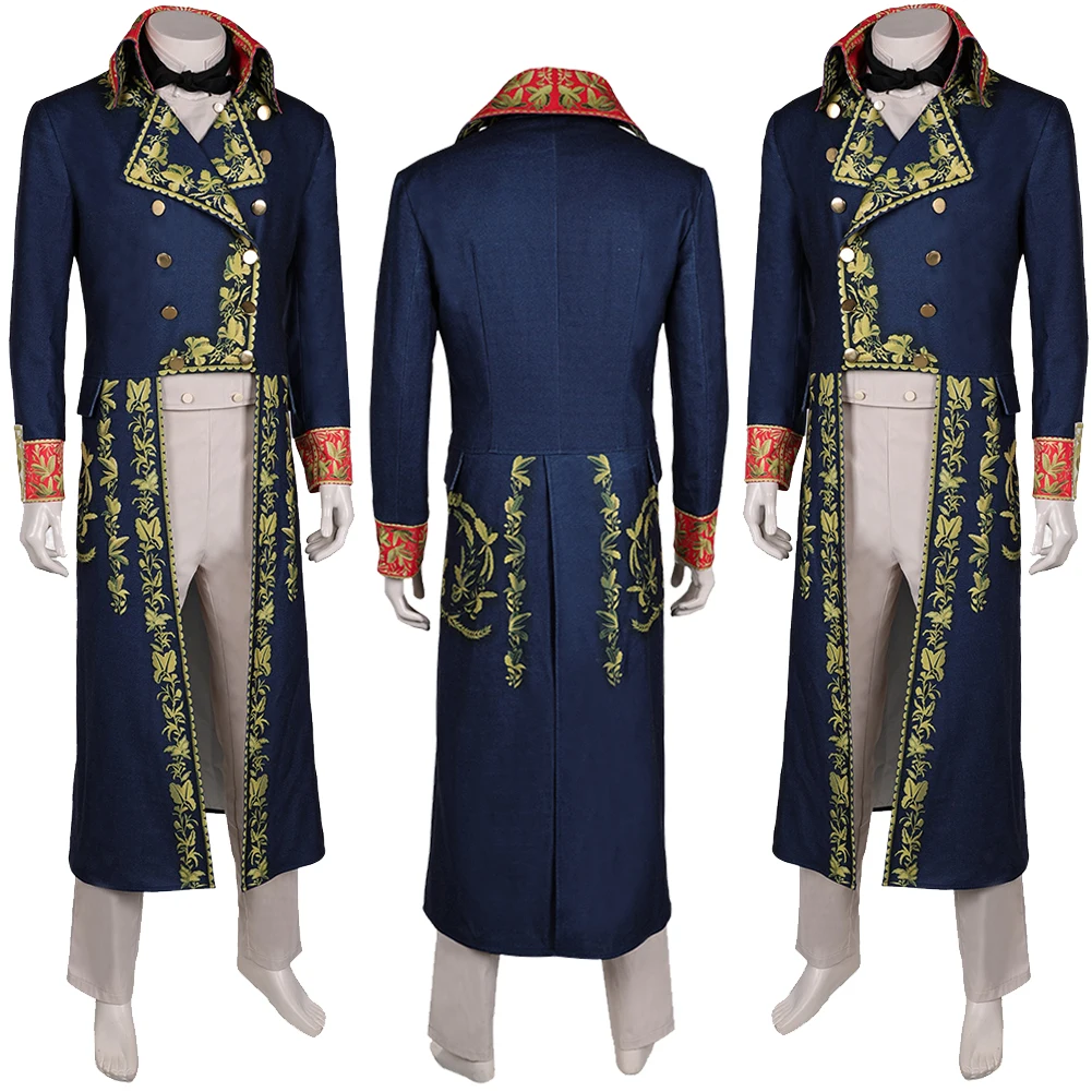 Men Napoleon Cosplay Hat Blue Printed Costume 2023 Movie Disguise Full Set Outfit Adult Male Role Play Halloween Carnival Suits