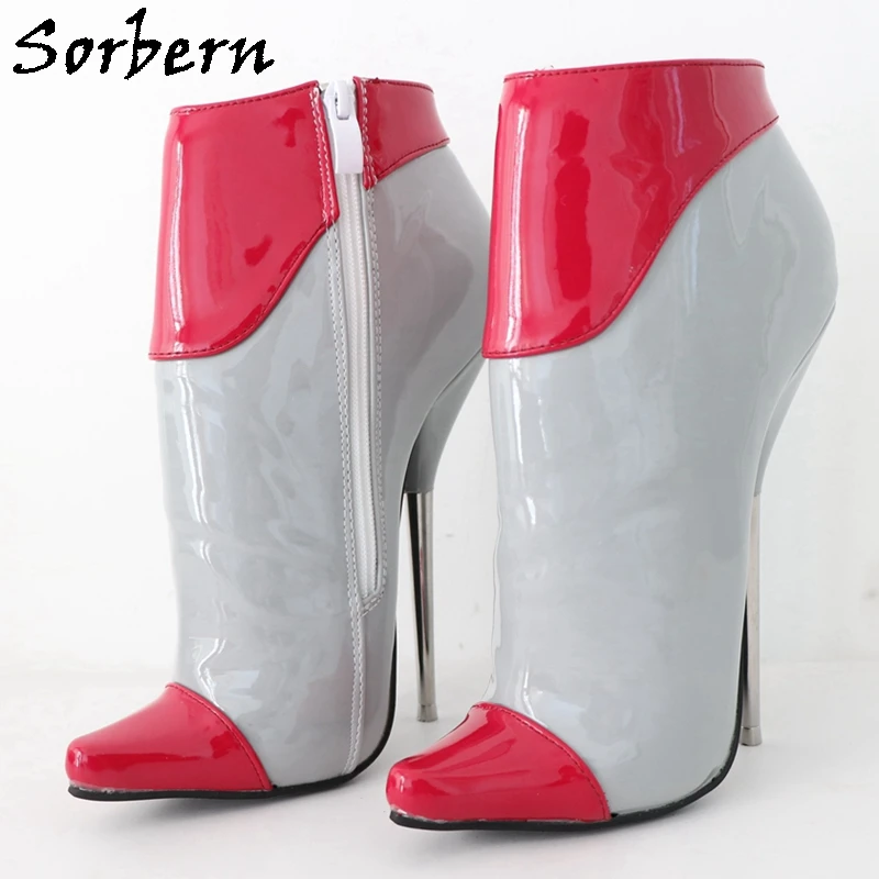 

Sorbern 7 Inch Metal Ballet High Heel Ankle Boots Fetish Heels Side Zipper Stilettos Pointed Toe Goth Boots Female Women Custom