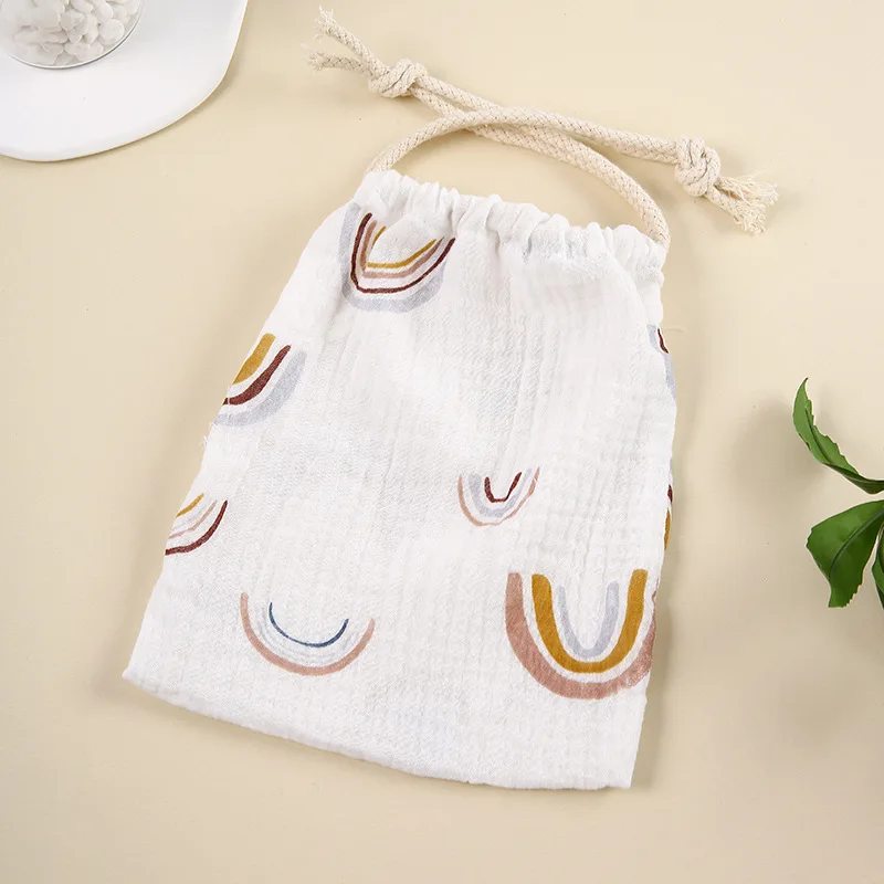 Double Cotton Muslin Drawstring Bag Baby Products Nappy Organizer Pouch Babies Accessories Baby Essentials Diaper Bag