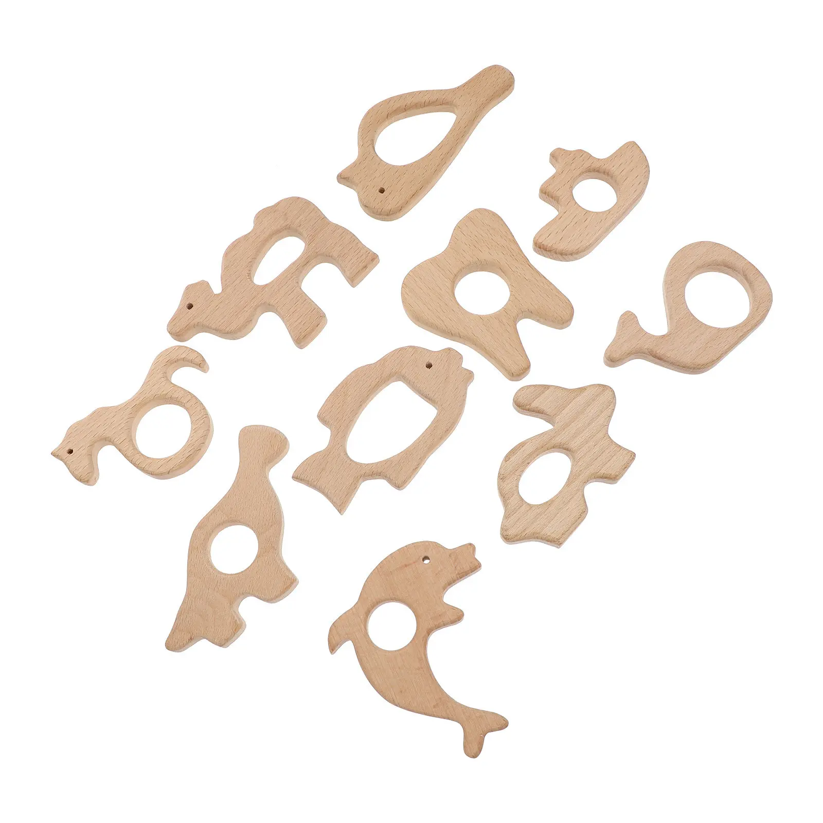 10 Stück Holz-Beißringe für Babys, tierförmiger Backenzahn-Stick für Zahnfleischkomfort, hochwertiges kaubares Design, rutschfest, verschleißfest, für Kleinkinder