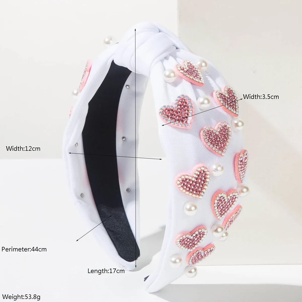 Heming headband hot-selling new Valentine's Day full of diamonds love accessories inlaid with pearls wide edge knotted headband