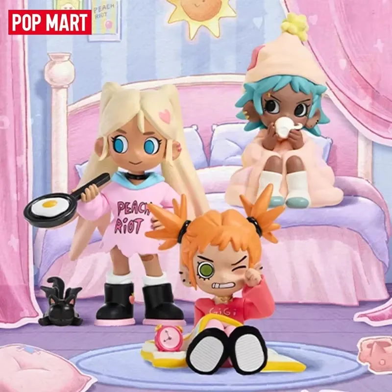 POP MART Lil Peach Riot SLEEPOVER Serie Original Blind Box Spielzeug Kawaii Anime Actionfigur Überraschungstüte Puppe Mystery Box Geschenke