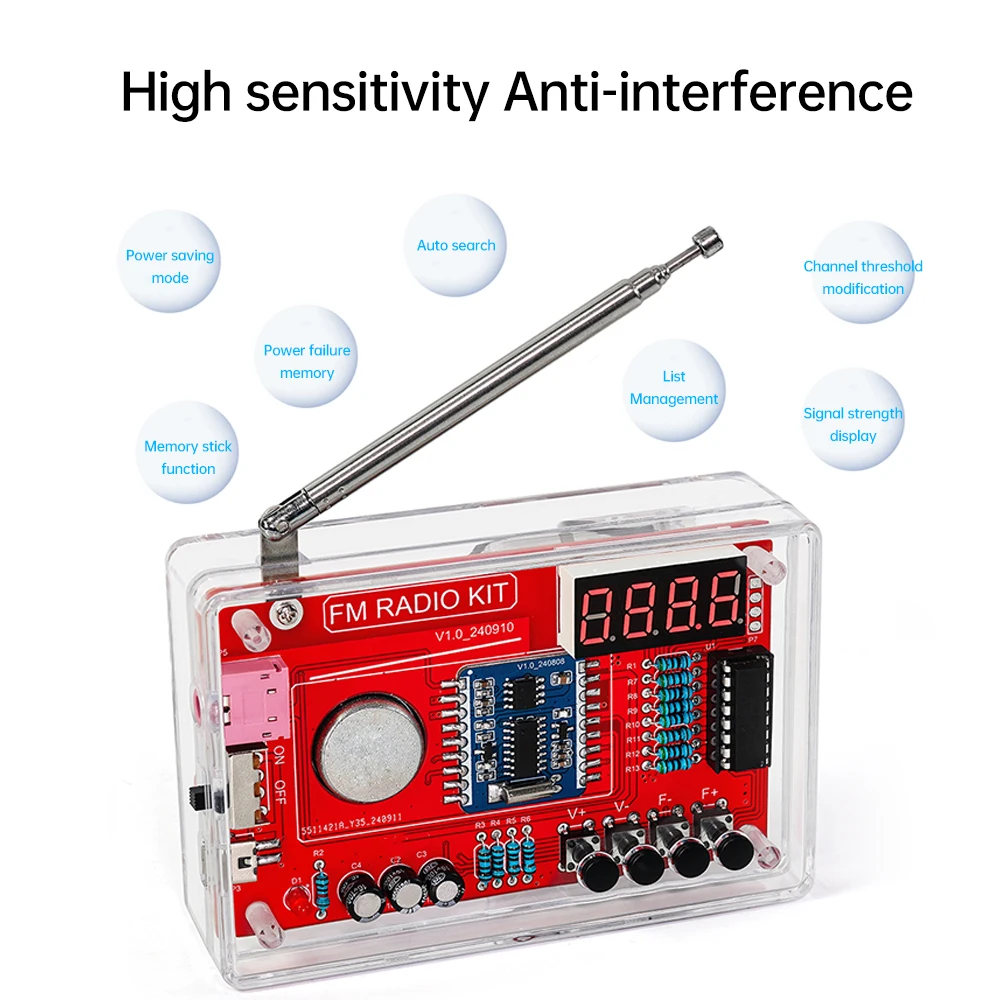  RDA5807 DIY FM Radio Electronic Kit Adjustable Frequency 87-108MHz Digital Display DIY Soldering Project Practice Solder