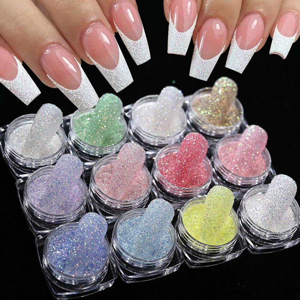 12Jar Aurora Sea-Salt Crystal Nail Art Powder Candy Color Flash Starlight Sugar Powder Fine Chrome Pigment Diamond Manicure Dust