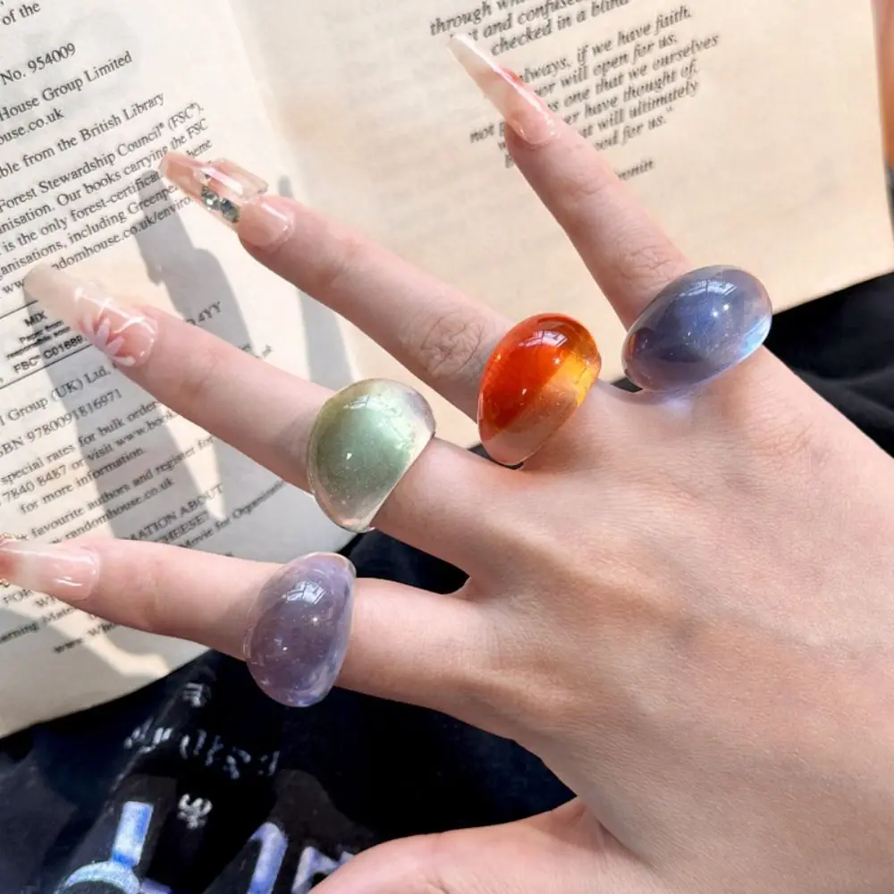 

Creative Candy Color Transparent Resin Ring Oval Wide Ins Style Acrylic Geometric Ring Trendy Charm Irregular Ring Jewelry