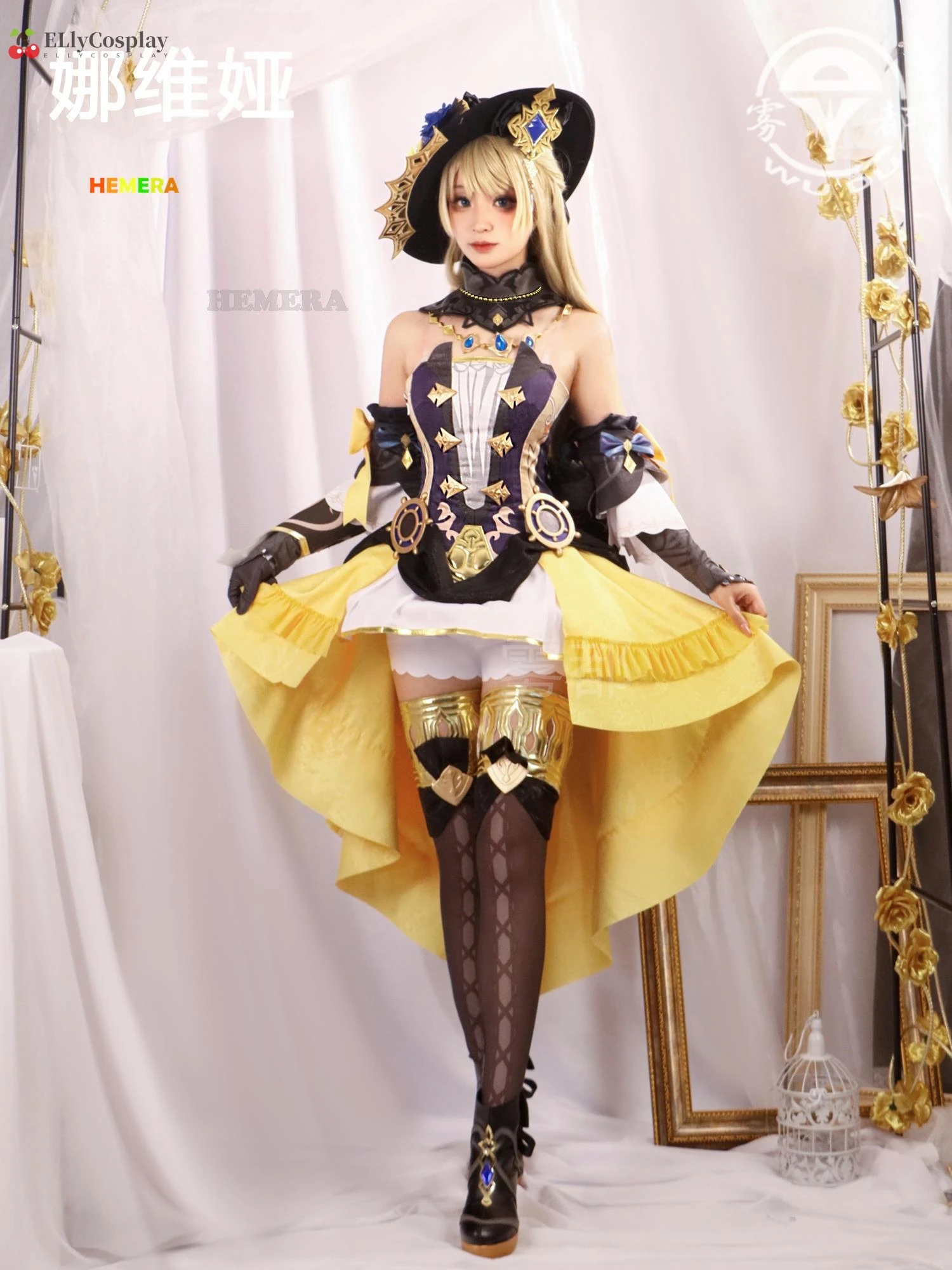 Navia-Genshin Impact Cosplay Costume pour femme, perruque, ensemble de chapeau, robe, uniforme, Halloween, carnaval, tenue de fête, uniforme avec chapeau pour filles