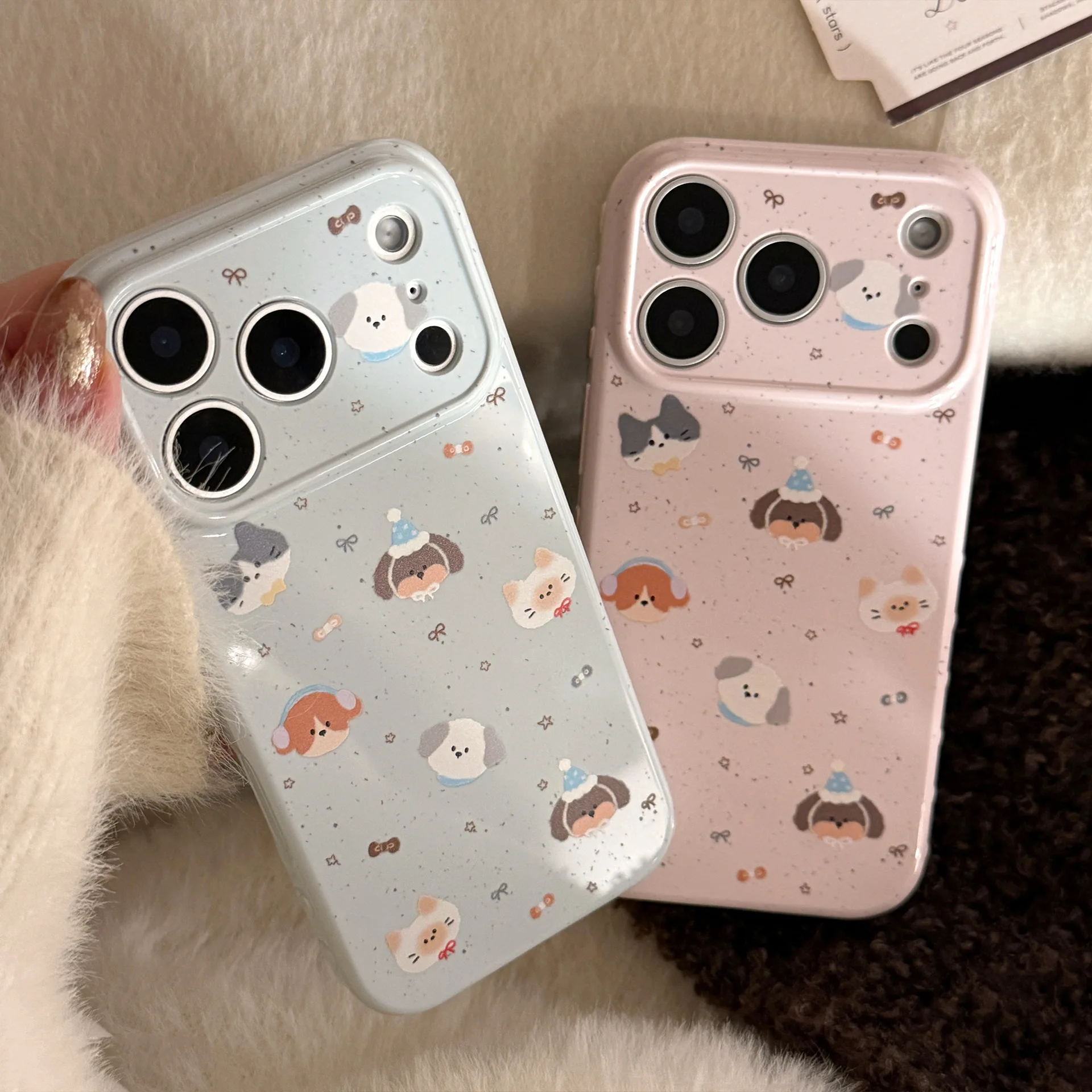 Koreanische Splash-tinte Cartoon Welpen Kätzchen Muster Weiche Telefon Fall Für iPhone 17 13 14 12 15 16 Pro max Stoßfest Schutzhülle