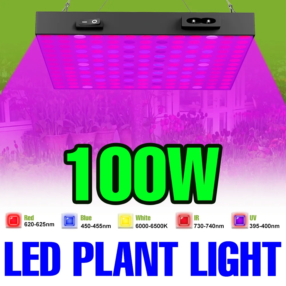 

100 Вт светодиодный светильник полного спектра для выращивания растений, квантовая доска, УФ-лампа для комнатных теплиц, цветов, овощей, гидропоники, культивирования