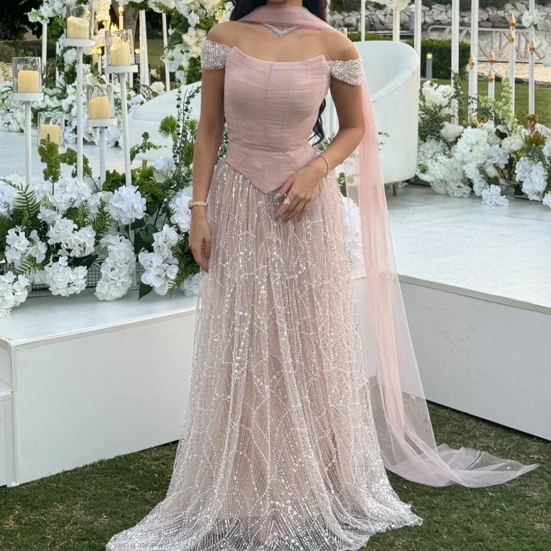 

Элегантное платье трапециевидной формы с корсетом Вечерние платья с открытыми плечами Вечернее платье из бисера 2025 Индивидуальное