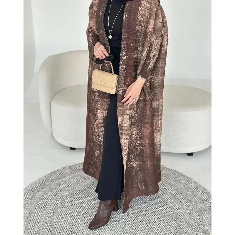 MIA XU Miyake Pleated Women Abaya Fashion Vintage Print Design Loose Plus Size Arabian Luxury Female Abaya 2025 Spring Fall New