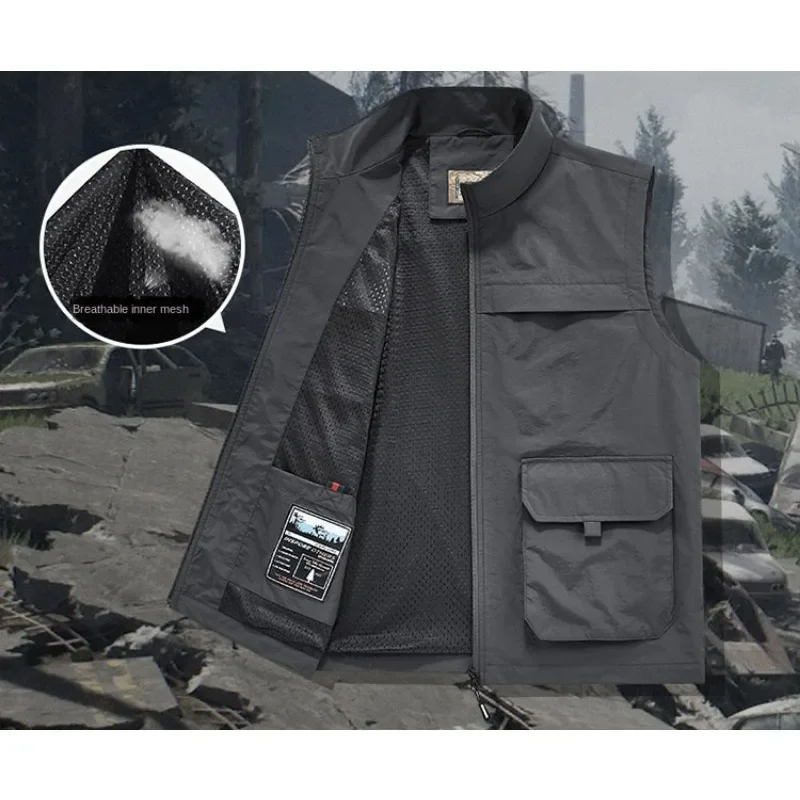 Work Vest With Pockets Sleeveless Jacket Large Size Men's Fishing Embroidered Hunting Multi-pocket Outdoor Working Fashion Wear