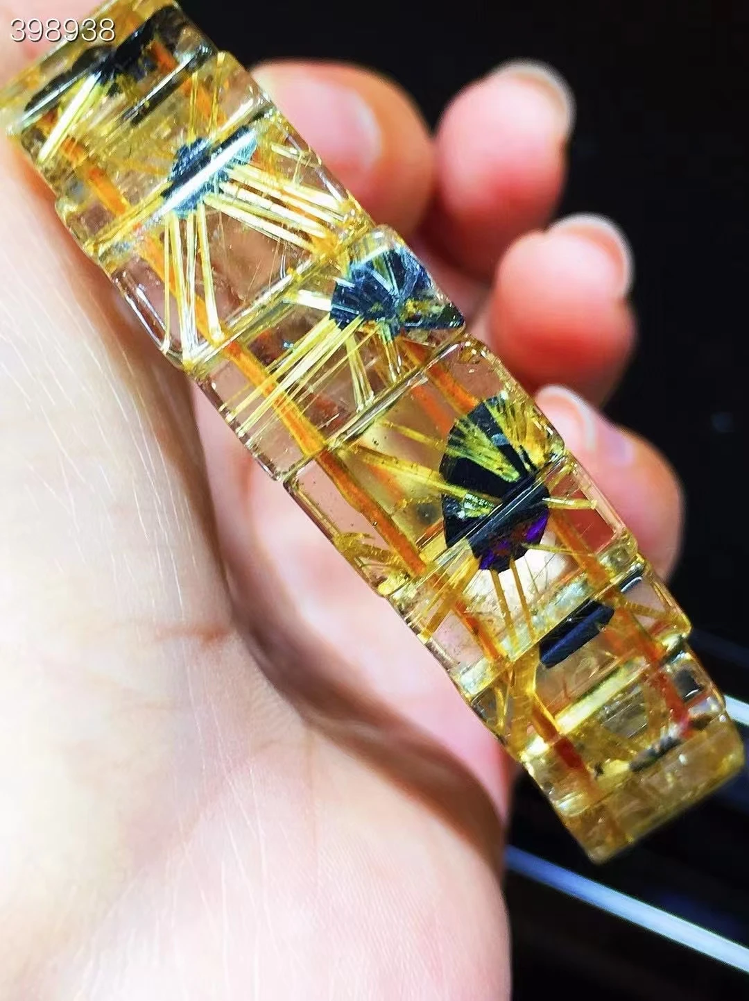 Natural Gold Rutilated Quartz Titanium Bracelet Flower 13.5x8x4.6mm Clear Yellow Rutilated Rectangle Beads AAAAAAA