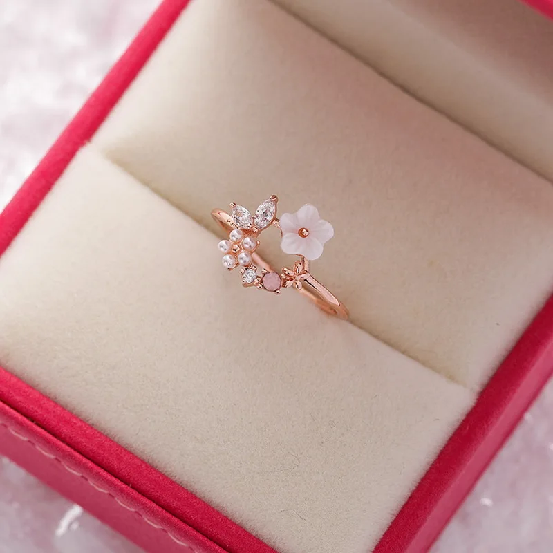 Zarte Kristall-Zirkon-Ringe für Frauen, süße Blume, Blatt, Schmetterling, verstellbare offene Ringe, Hochzeit, Verlobung, Schmuck, Geschenk – Detail 25