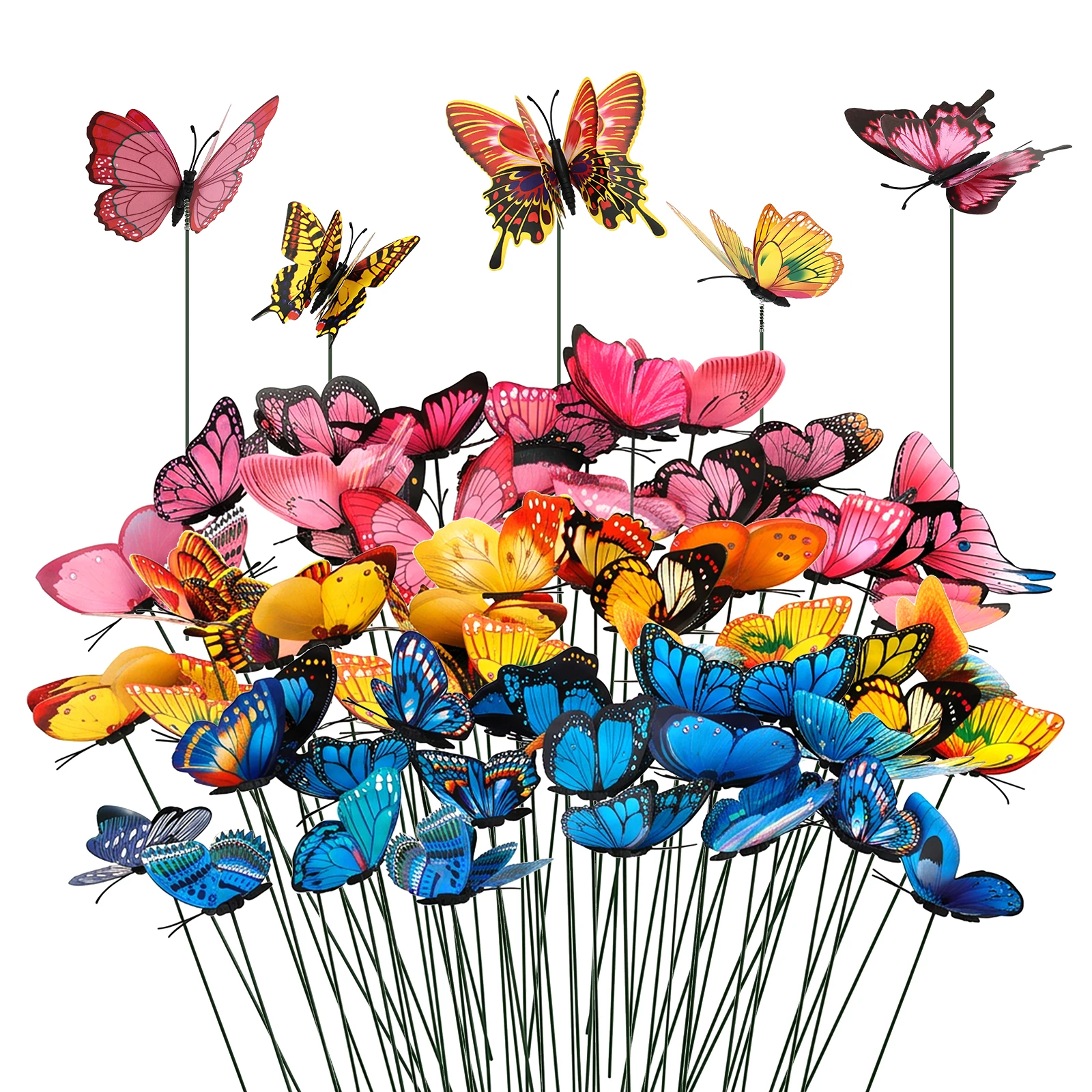 60Pcs 3D Simulation Butterflies Shape Picks Waterproof Wing Shape Garden Stakes for Flower Arrangements Potted Plant Party Decor