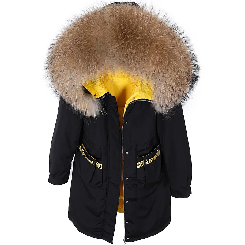 MAOMAOKONG 2022 Winter Down Jacket Women Natural Real Raccoon Fur Collar Long Coat Luxury Female Clothes Parkas Puffer Jacket