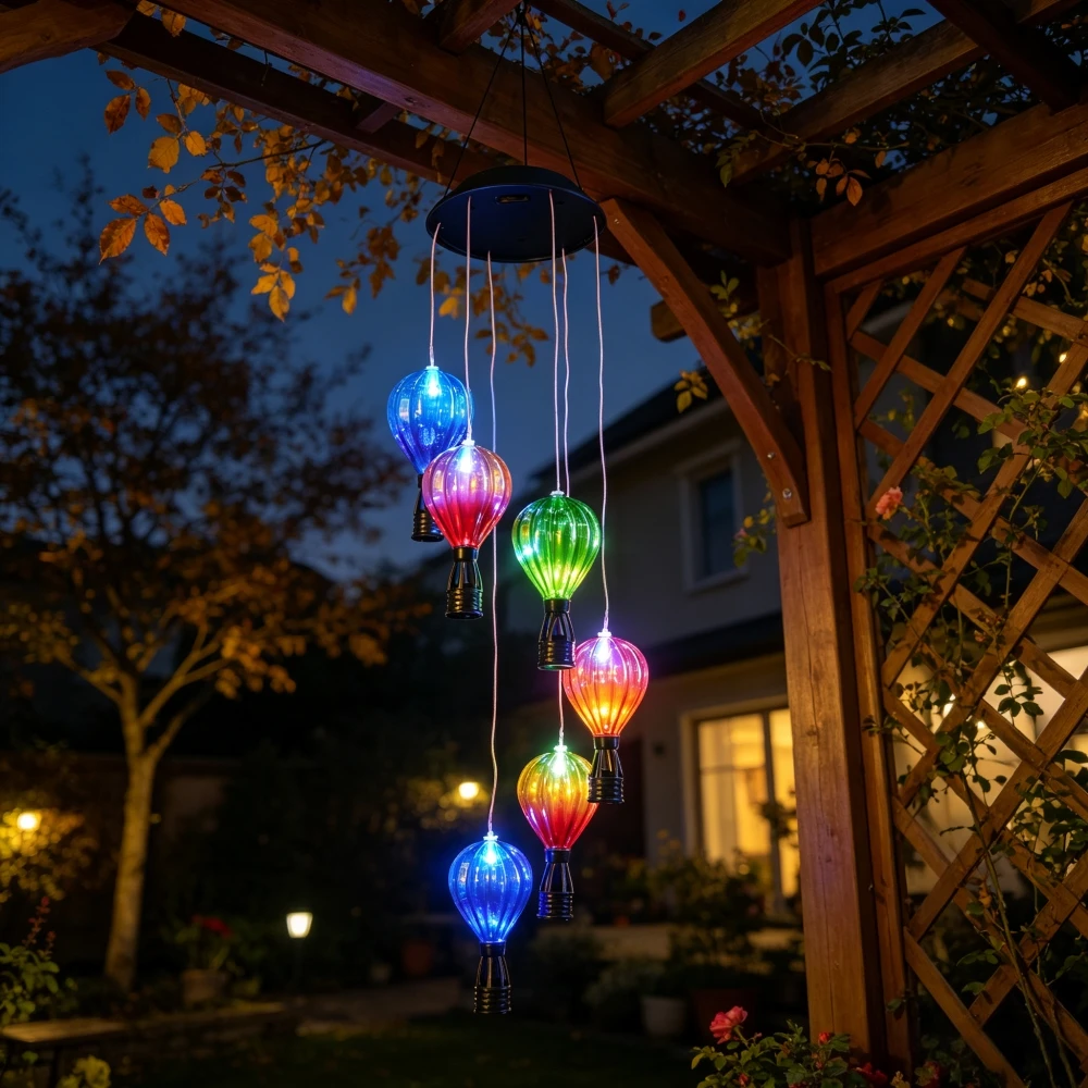 1PC Outdoor Solar Hanging Hot Air Balloon Lights, Waterproof Multicolor Lights for Patio Garden Holiday Wedding Decoration