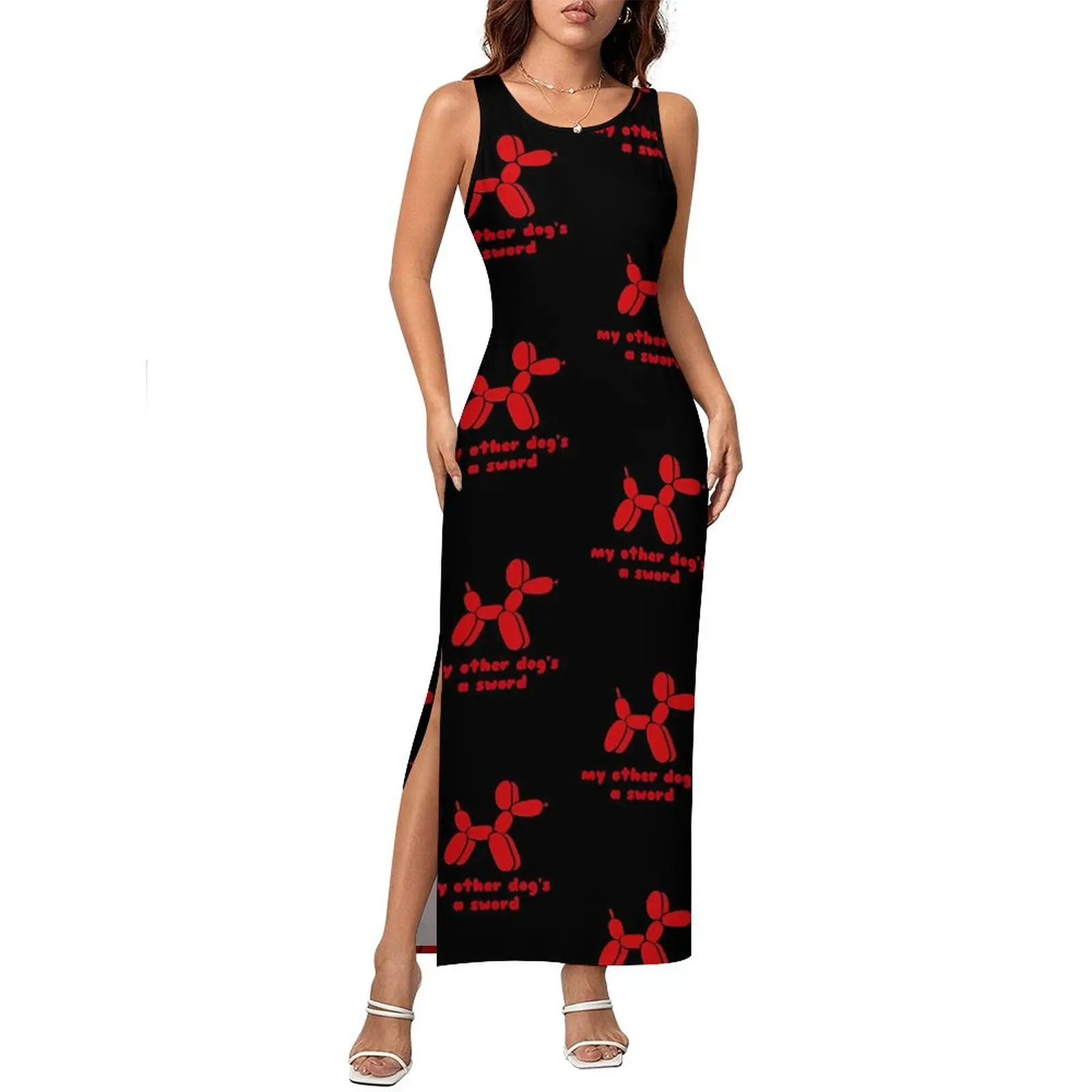 Sukienka Balonowy Pies Bez Rękawów Czerwona Zwierzęcy Wzór Moda Y2K Sukienki Maxi Klubowa Seksowna Sukienka Bodycon Damska Graficzna Odzież Oversize