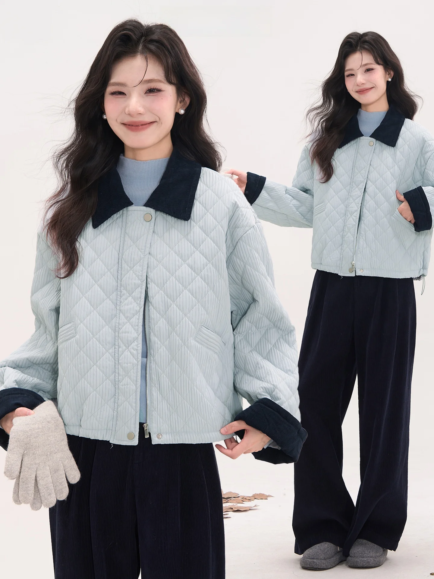 

Heme Women's Cotton Jaet Vest Korean Sle Loose Fit Long Sve Zipper Closure Color Flannel irt Collar Patchwork