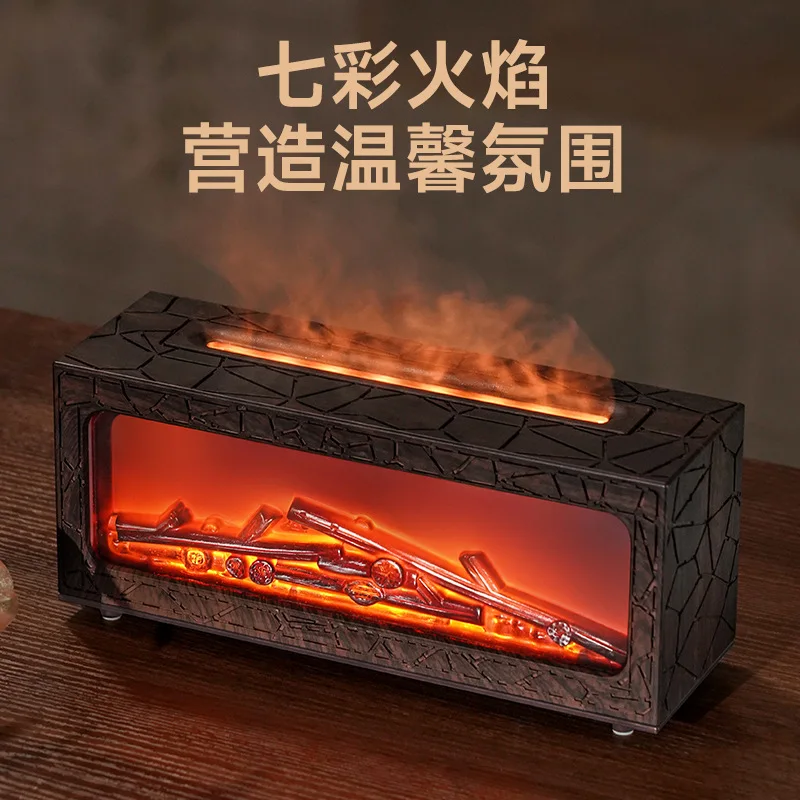 New Retro Simulated Fireplace Flame Humidifier, Colorful Ambient Light USB Aroma Diffuser for Home & Office