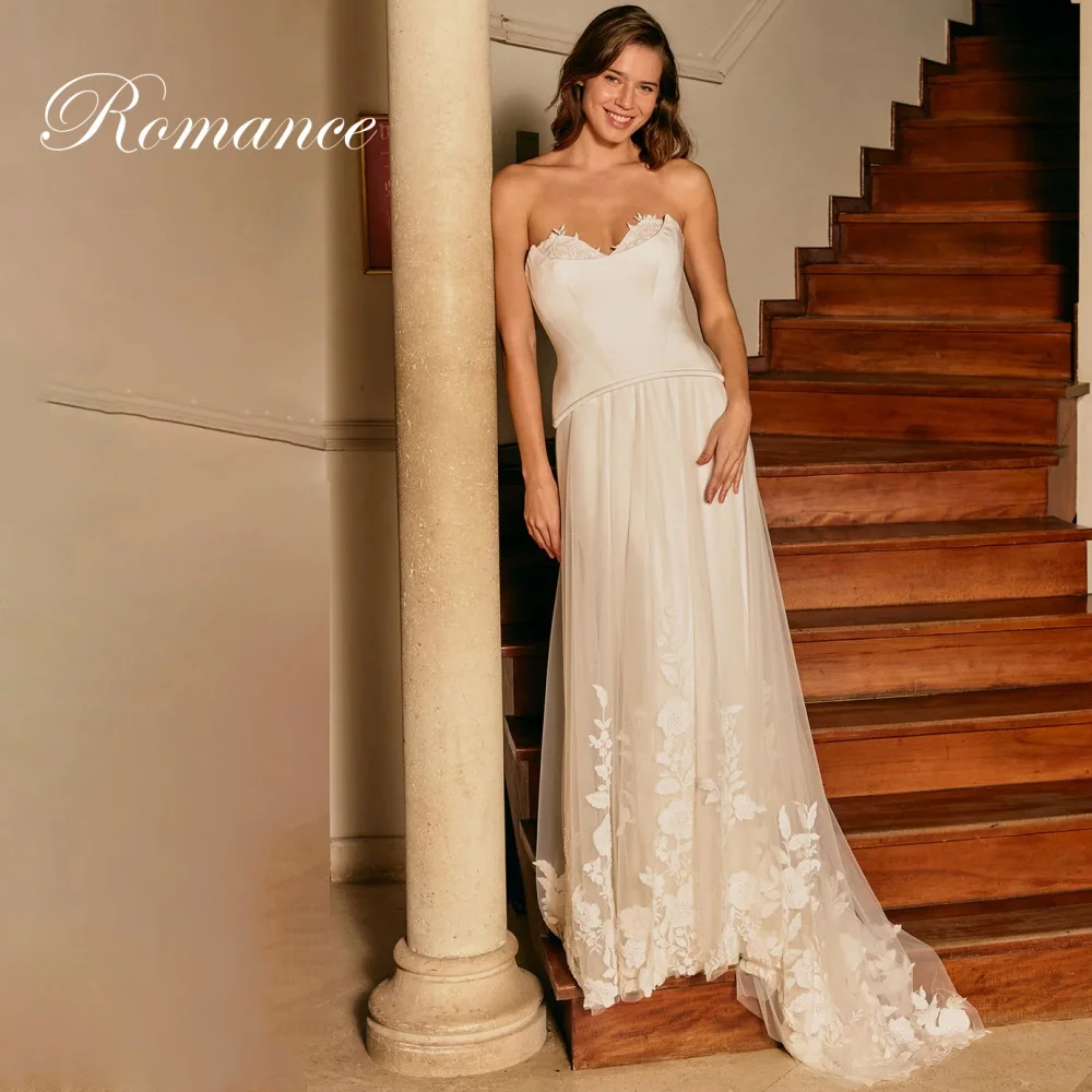 فساتين زفاف كلاسيكية مزينة على شكل قلب على شكل حرف a للنساء سويب تراين دانتيل بدون أكمام مفتوحة الظهر فيستدوس دي نوفيا مخصصة #1
