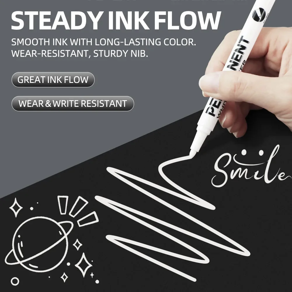Black White Paint Pens Marker Permanent Waterproof Inks 2mm Tip For Metal Wood Canvas Fabric Plastic Tire Glass